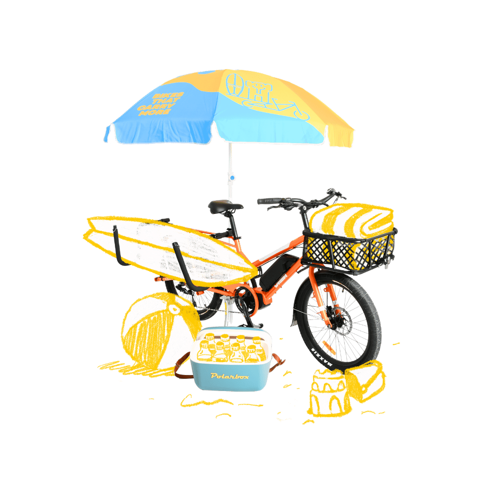 Pack plage vélo cargo Yuba Beach Pack avec porte-planche, parasol et glacière