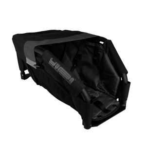Panier chien vélo cargo Yuba WoofTop avec un chien installé sur le rack arrière