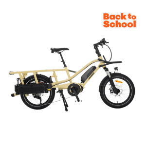 Vélo cargo compact électrique Yuba FastRack couleur Latte, version Regular