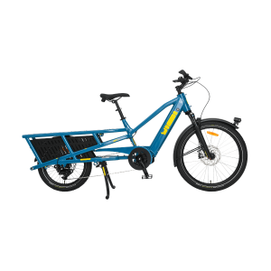 Yuba Spicy Curry vélo cargo longtail électrique 3 enfants, coloris True Blue